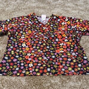 Peaches Uniforms Colorful Floral Short Sleeve Top